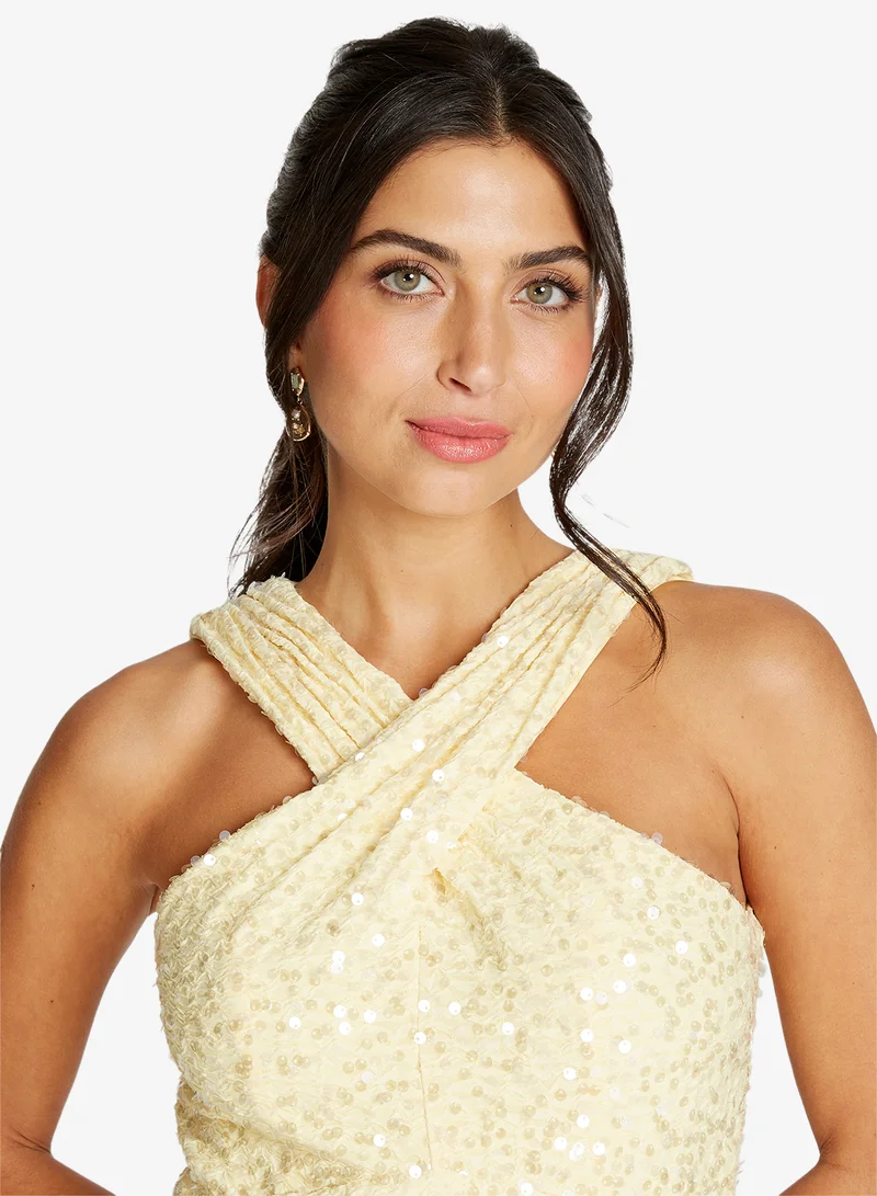 Little Mistress  Lemon Sequin Midi Dress for Women | Best Price UAE